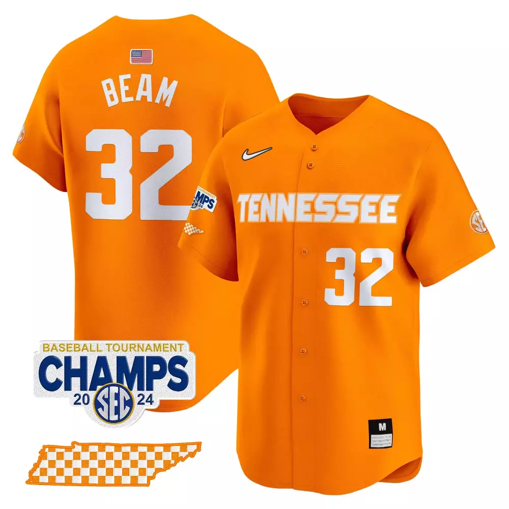 Drew Beam 32 Tennessee Jersey Orange 2024 SEC Baseball Tournament Champions USA Flag Mps 24