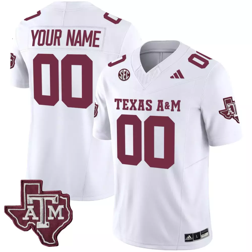 Custom Texas A&m Jersey White Maroon Vapor Limited v2 All Stitched