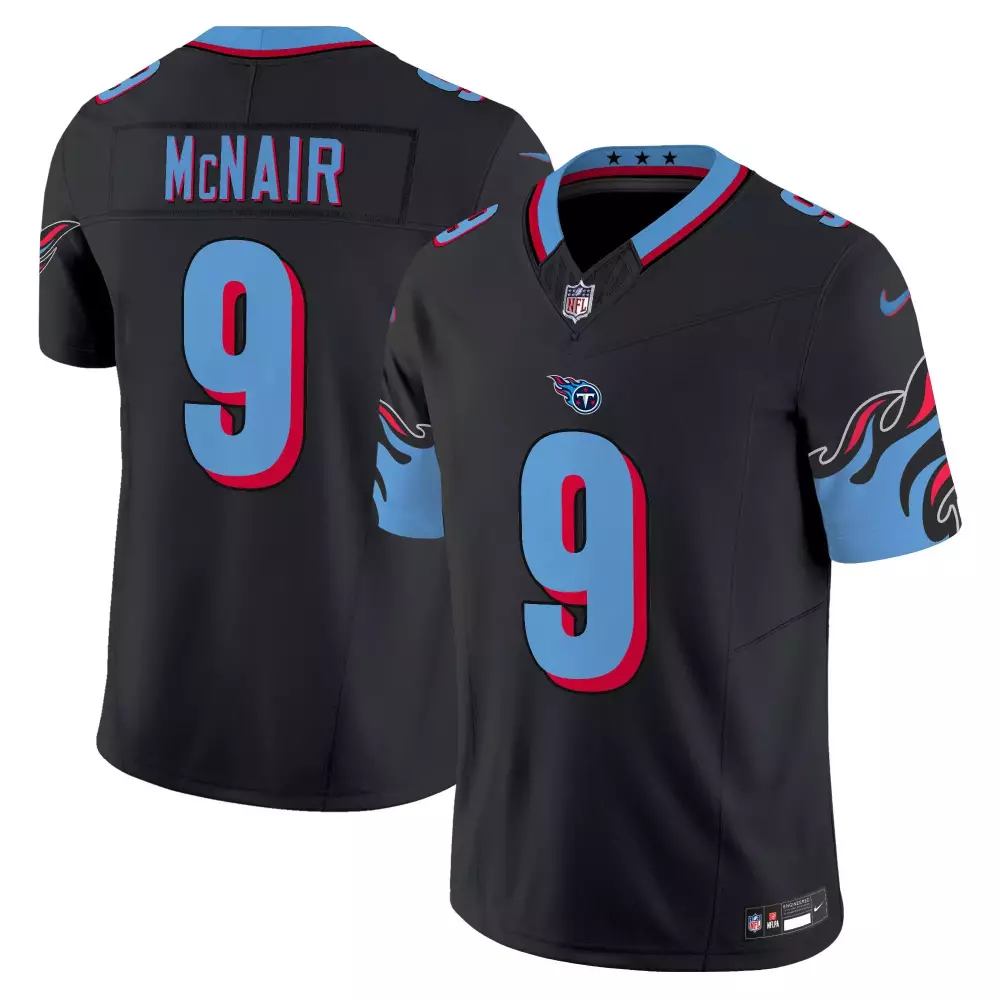Steve Mcnair 9 Titans Jersey Black Men NFL Alternate Light Blue Red Vapor Limited