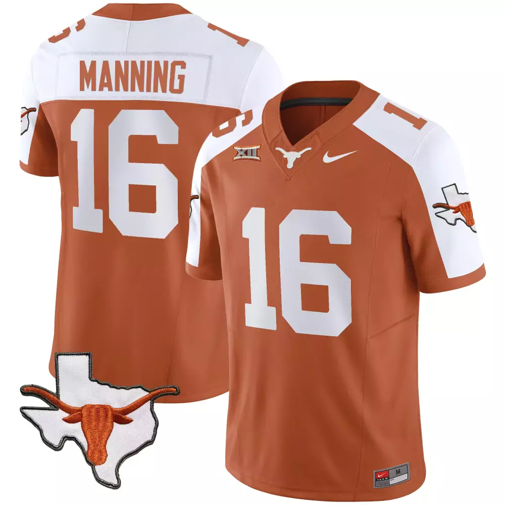 Arch Manning 16 Texas Longhorns Jersey Orange Outline Longhorn Men White All Stitched