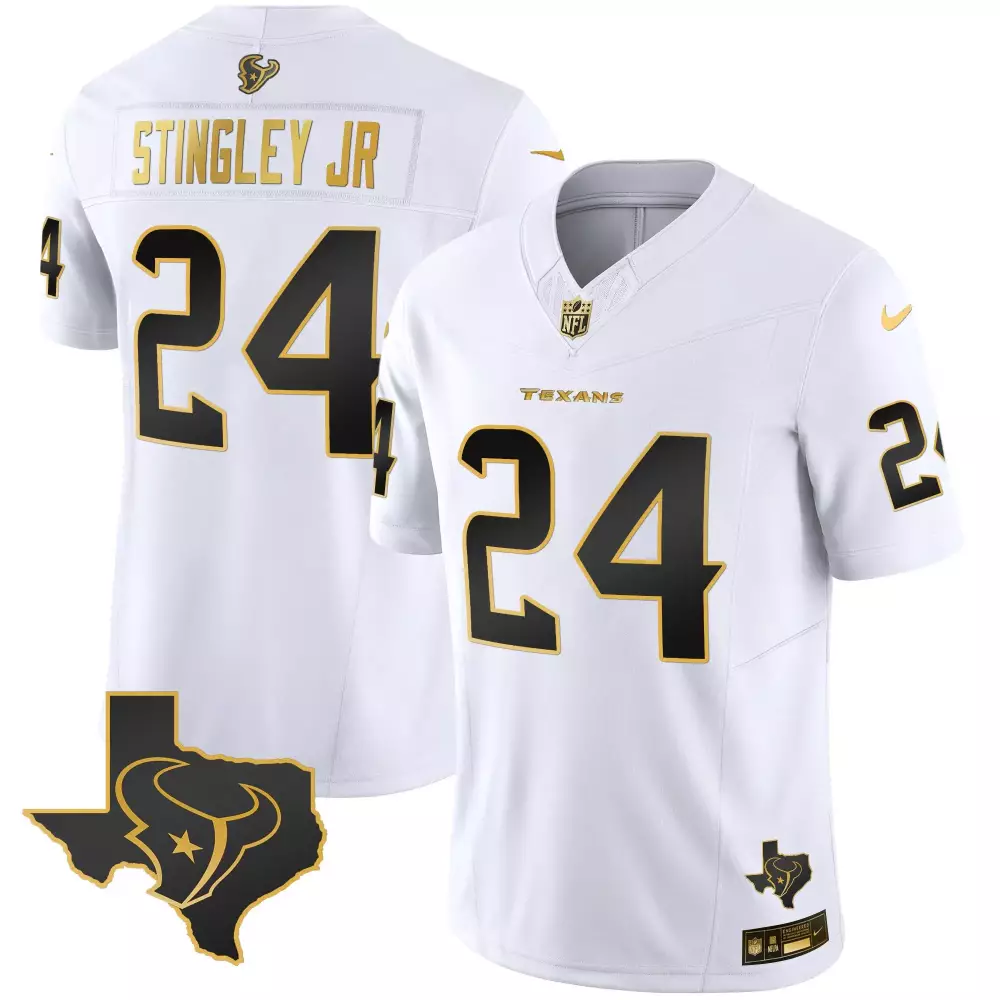 Derek Stingley Jr. 24 Texans Jersey White Houston Men Black Gold Vapor Limited All