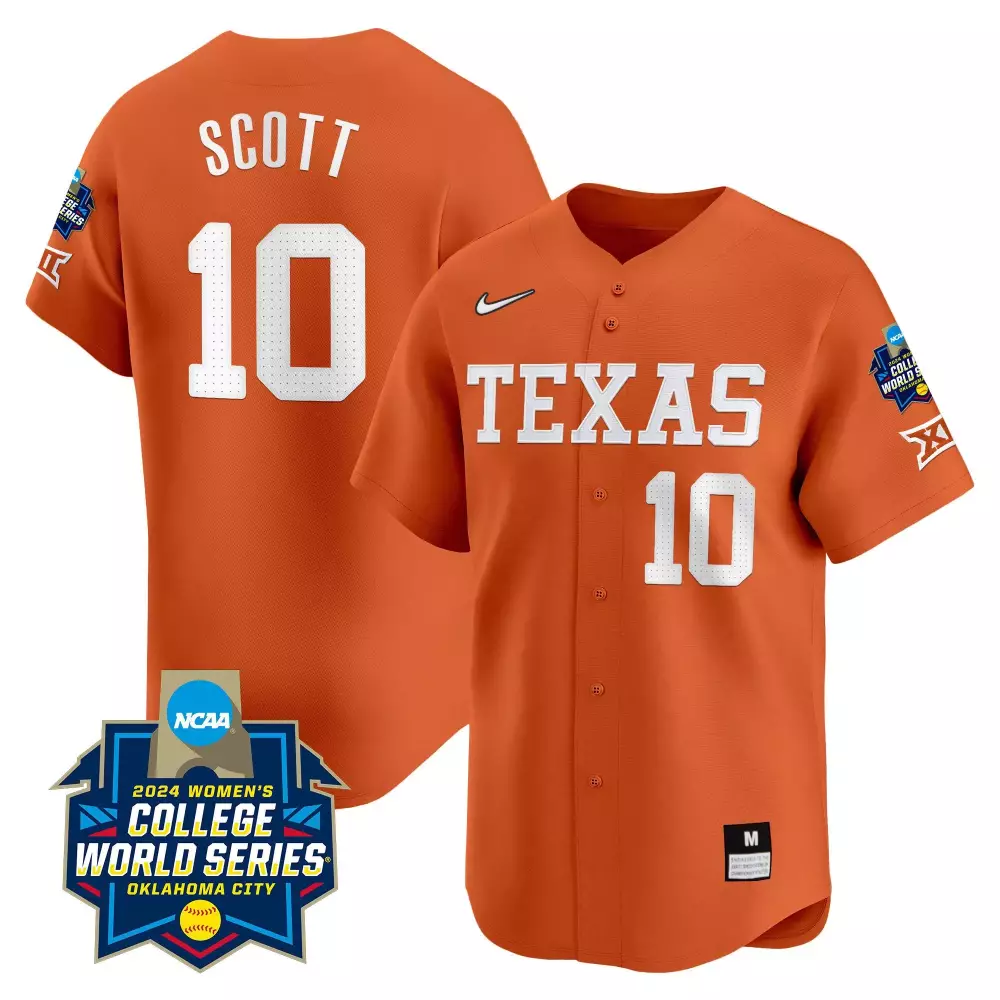 Mia Scott 10 Texas Jersey Orange 2024 Women's College World Series Women White Vapor