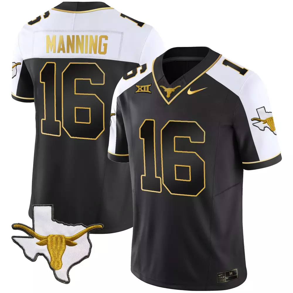 Arch Manning 16 Texas Longhorns Jersey Black Shape Longhorn Men White Gold All Stitched