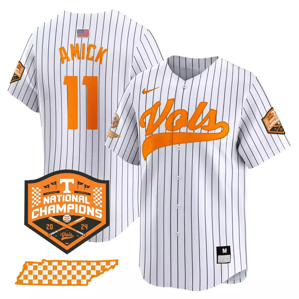 Billy Amick 11 Jersey White National Champions Tennessee Volunteers 2024 Baseball
