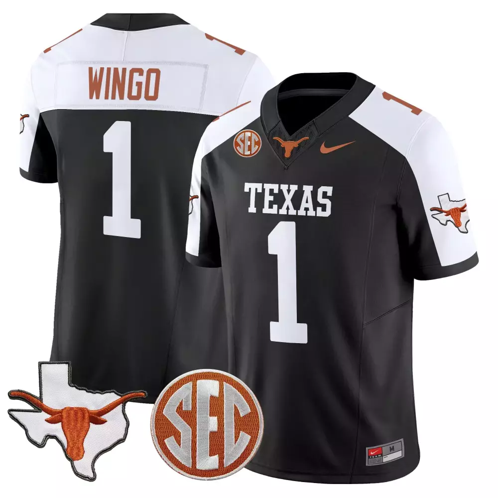 Wingo SEC 1 Texas Longhorns Jersey Black State Outline Longhorn Men White Orange