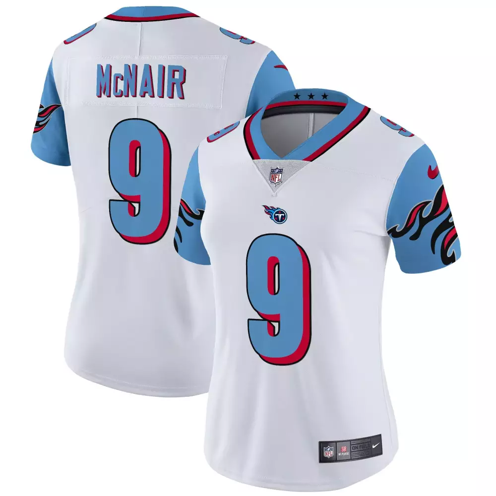 Steve Mcnair 9 Titans Jersey White Women Replica Alternate Light Blue Red Vapor Limited