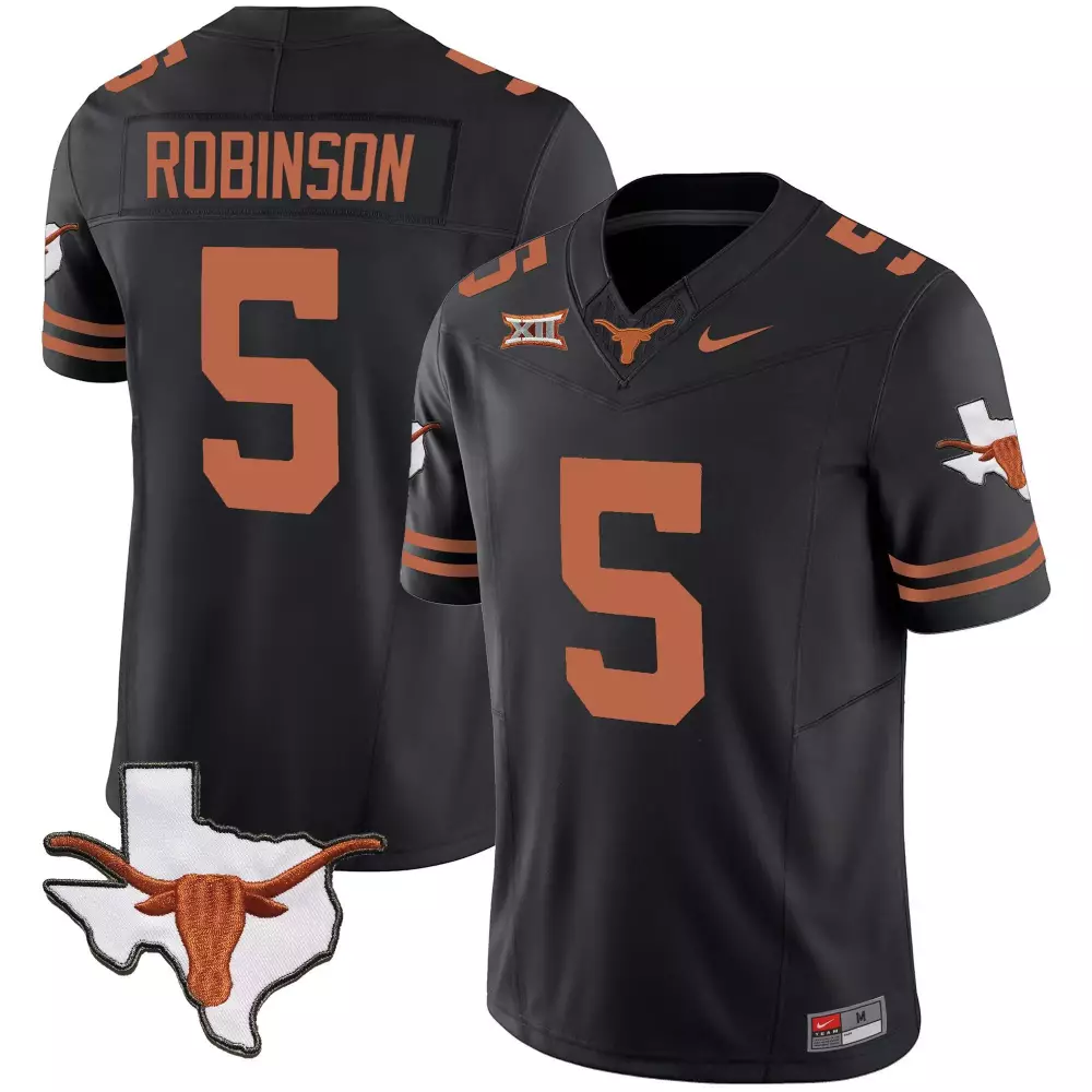 Bijan Robinson 5 Texas Longhorns Jersey Black Men Orange Vapor Limited v2 All Stitched
