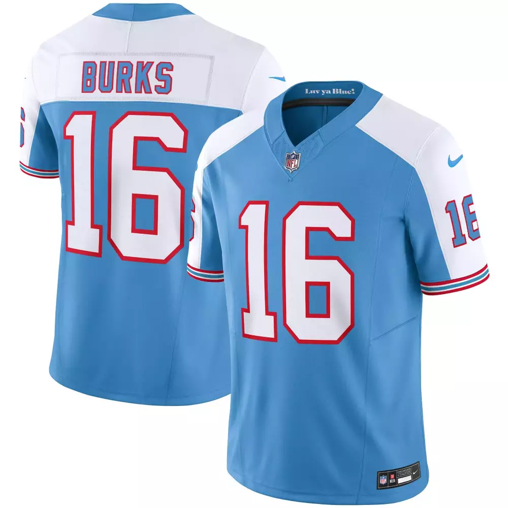 Burks 16 Tennessee Titans Jersey Light Blue Men NFL Alternate Split Design White