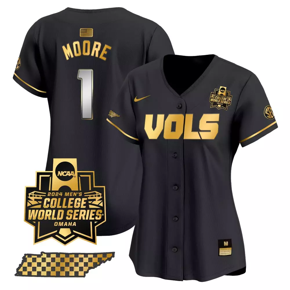 Christian Moore 1 Jersey Black 2024 Men's College World Series Tennessee Volunteers