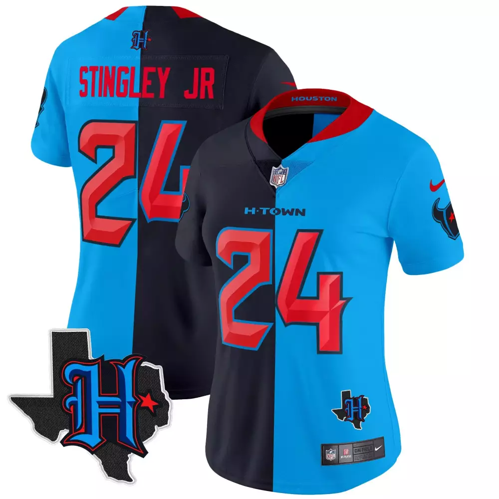 Derek Stingley Jr. 24 Jersey Blue H-town Houston Texans Texas State 2023 Men Split