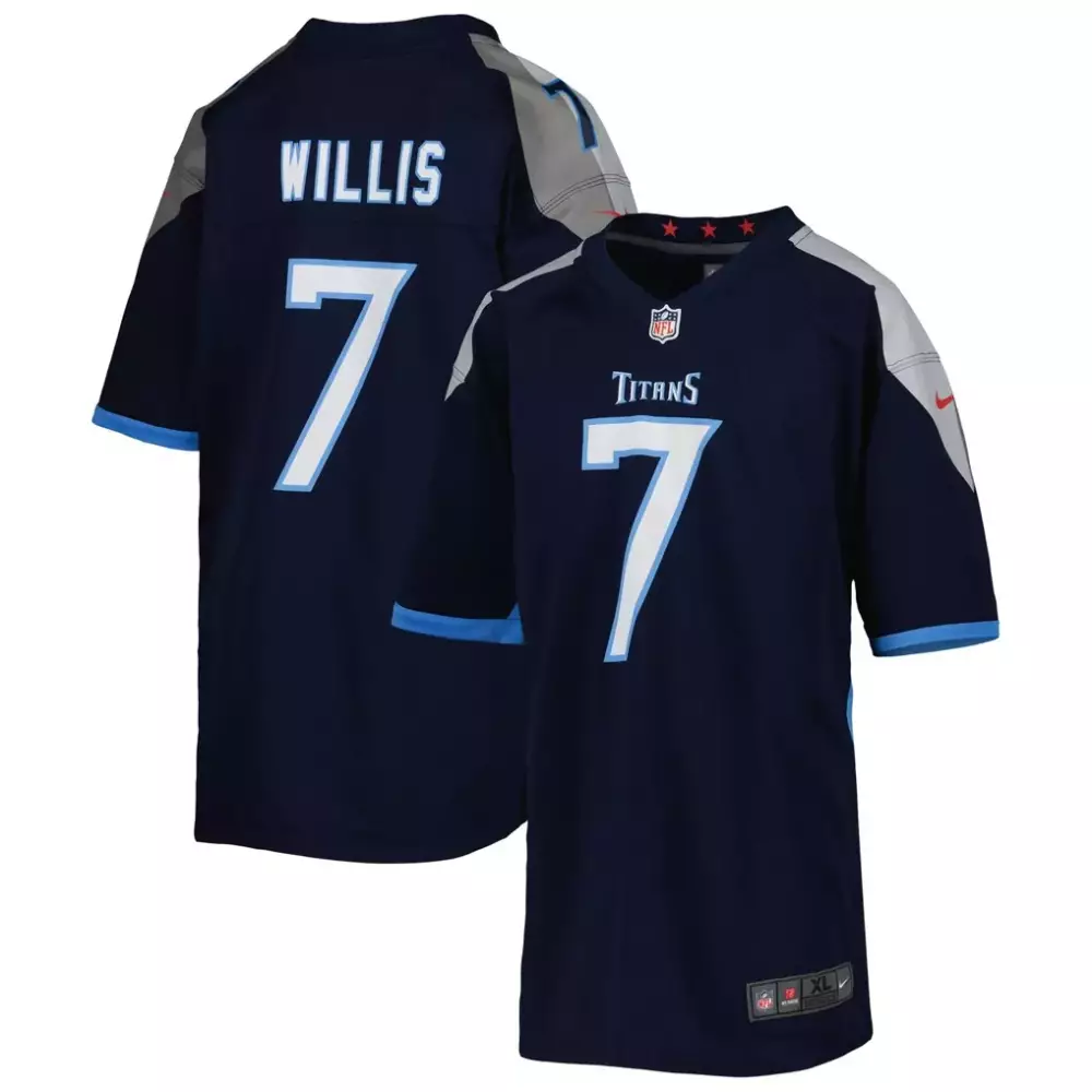 Malik Willis 7 Titans Jersey Navy Blue Men Replica Light Grey Game