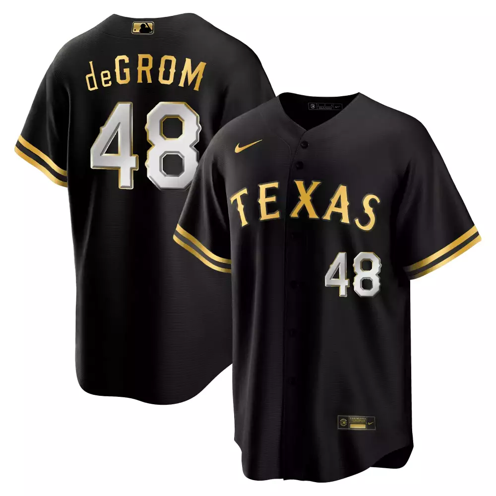 Jacob Degrom 48 Texas Rangers Jersey Black Men Gold White All Stitched Vapor