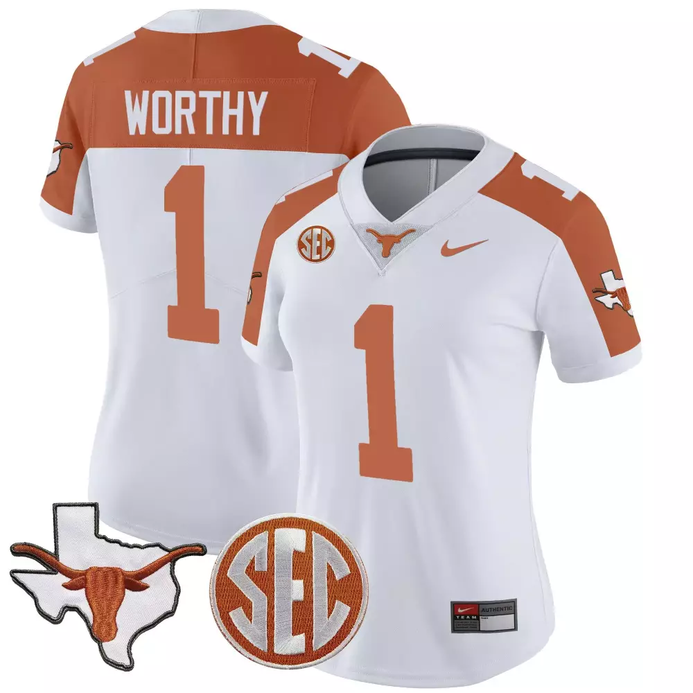 Xavier Worthy 1 Texas Longhorns Jersey White State Outline Longhorn Men Orange Vapor