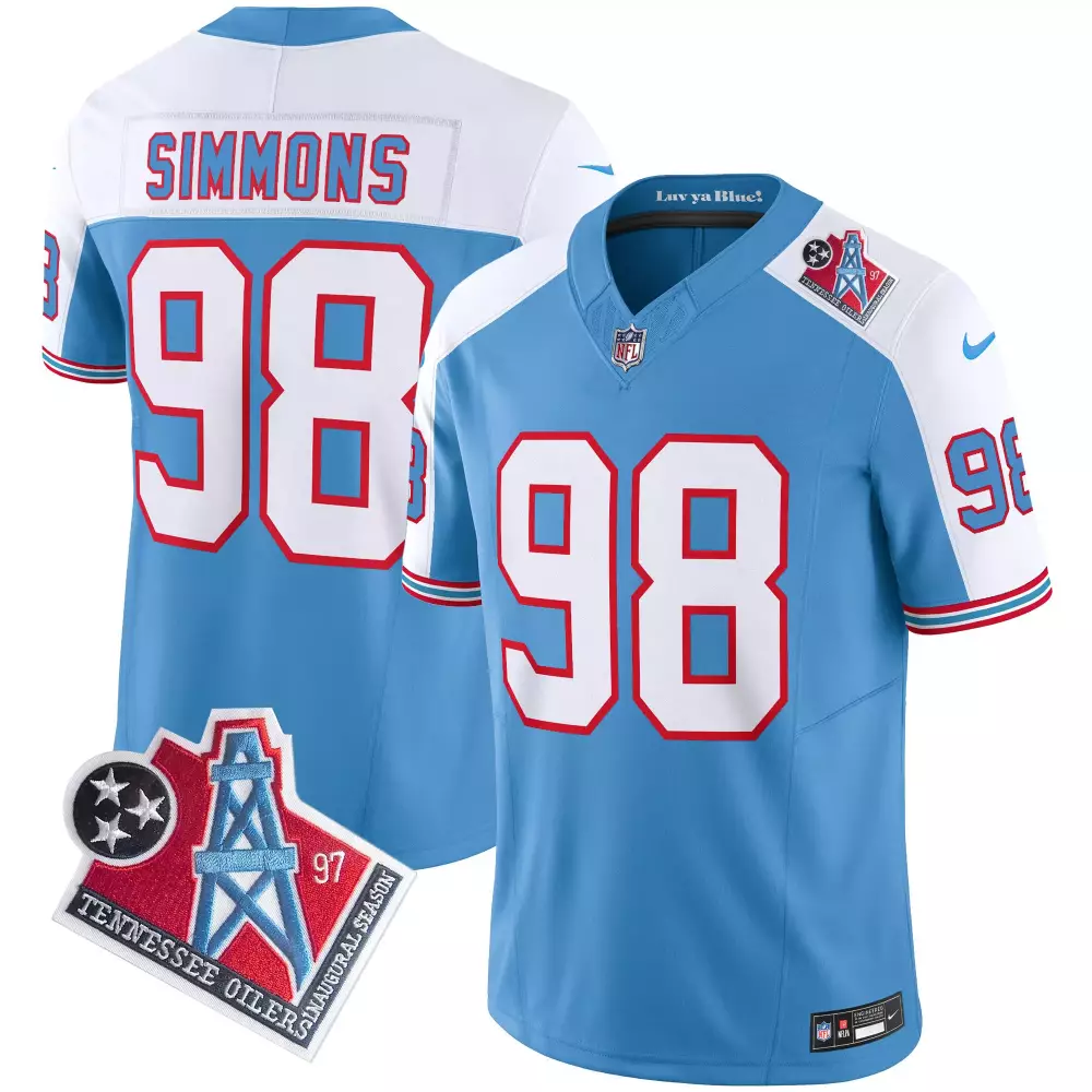 Jeffery Simmons 98 Jersey Light Blue Houston Oilers Throwback Tennessee Titans Inaugural Season