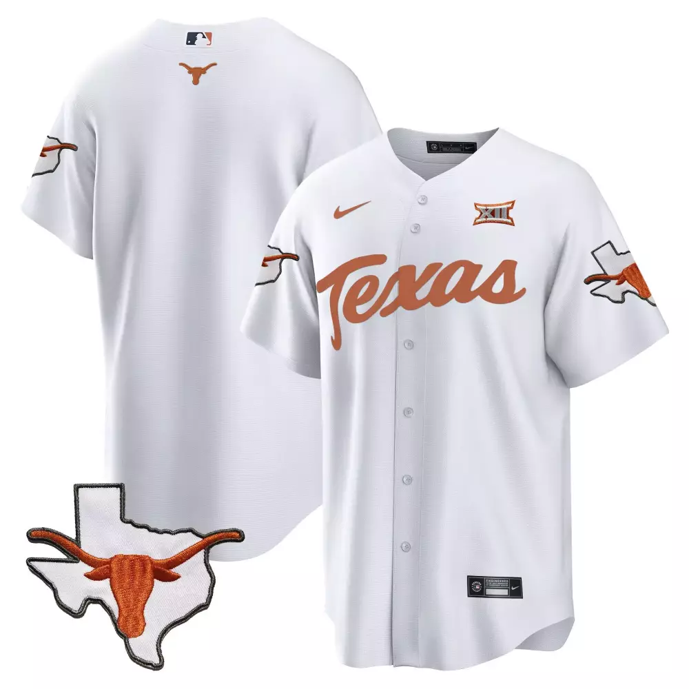 Baseball Texas Longhorns Jersey White State Big Orange Brown All Stitched