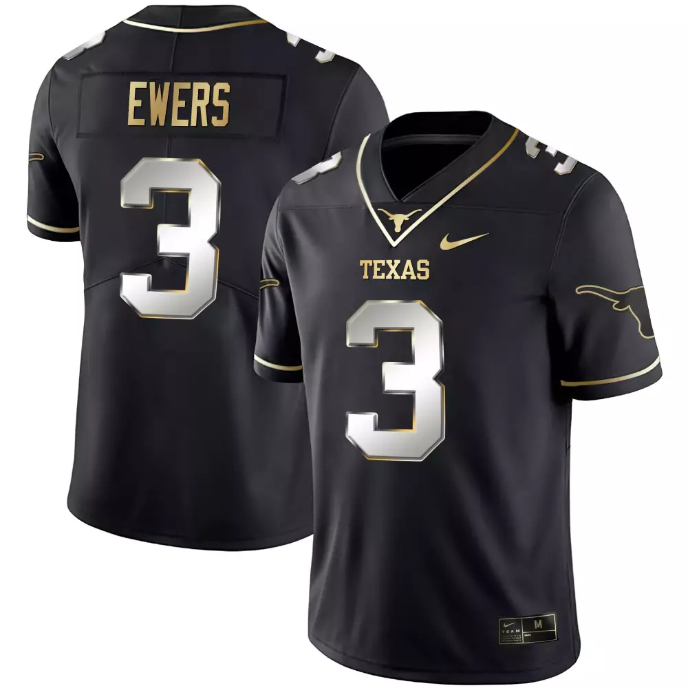 Quinn Ewers 3 Texas Jersey Black Men Gold White Limited Stitched