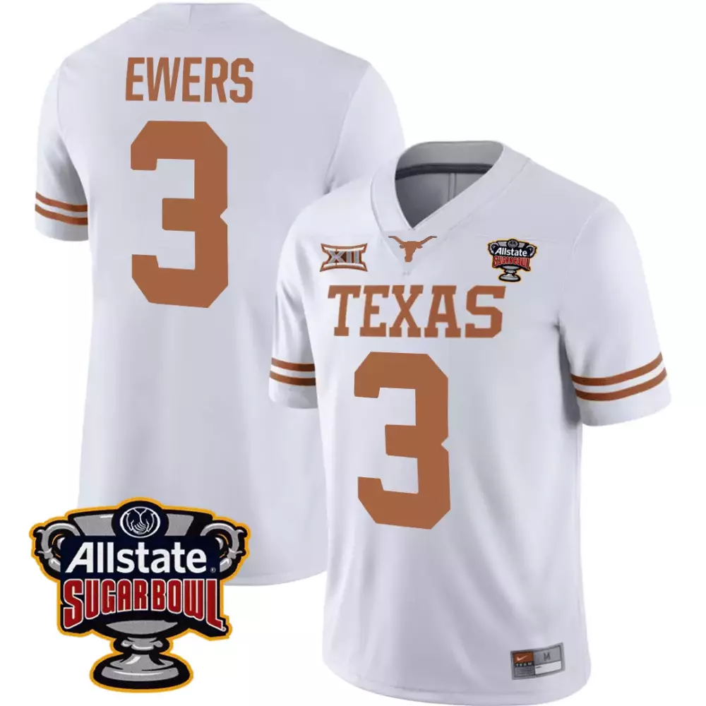Quinn Ewers 3 Texas Jersey White Allstate Sugar Bowl Men Orange Brown Limited All