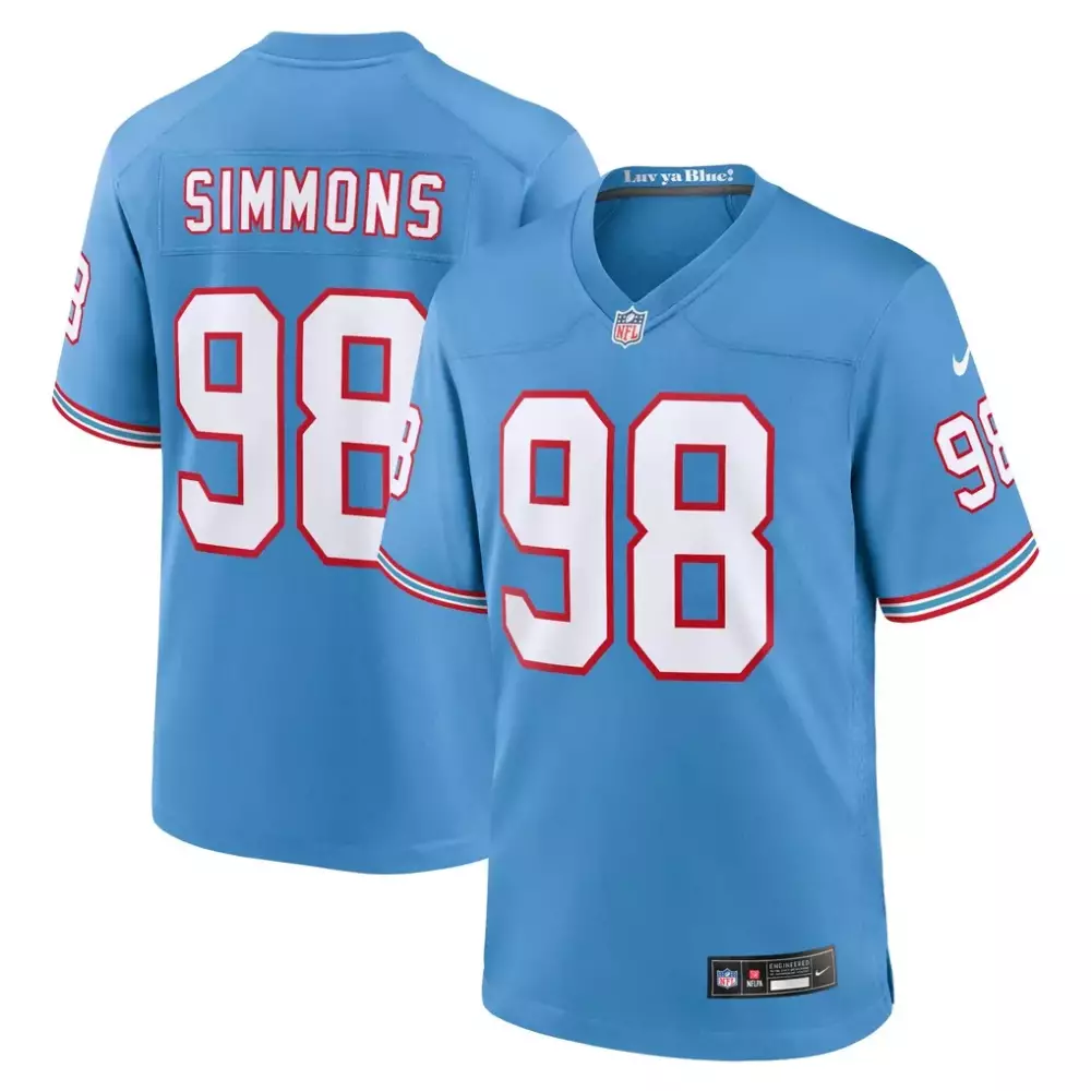Jeffery Simmons 98 Houston Oilers Jersey Light Blue Men Red White Cyan Game