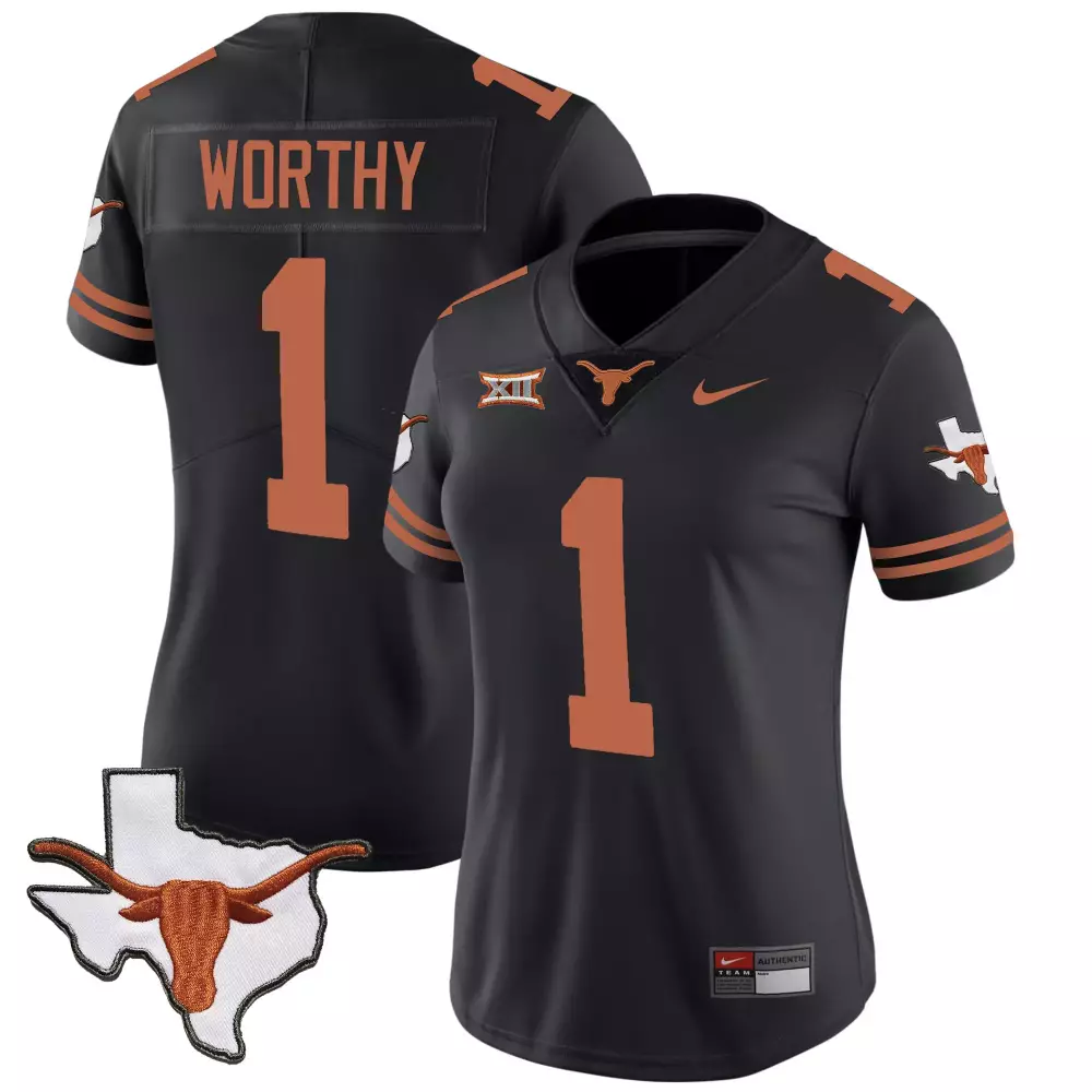 Xavier Worthy 1 Texas Longhorns Jersey Black State Outline Longhorn Men Orange Vapor