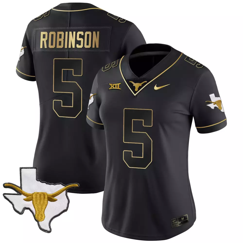 Bijan Robinson 5 Texas Longhorns Jersey Black State Outline Longhorn Big Women Gold
