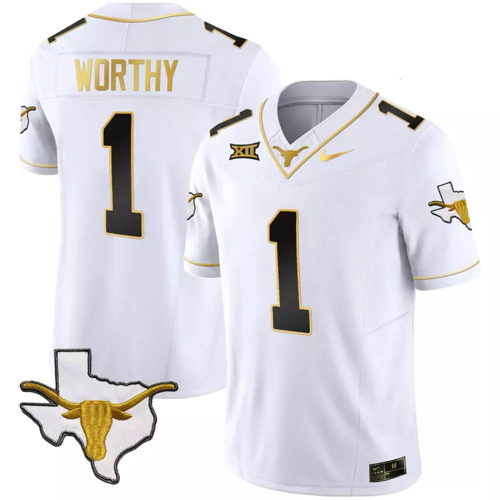 Worthy 1 Texas Longhorns Jersey White Outline Longhorn Men Gold Black All Stitched