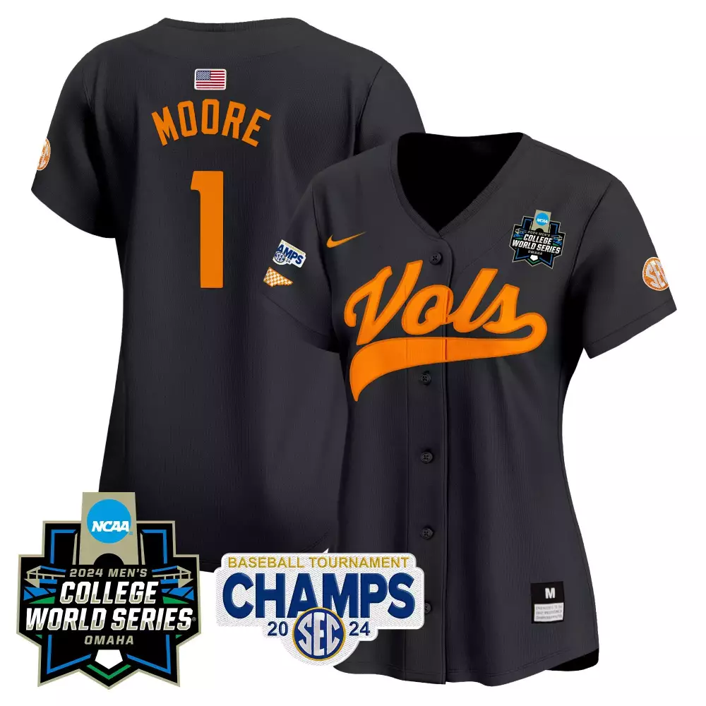 Moore Volunteers 1 Jersey Black College World Series Tennessee Baseball Tournament Champs 2024 Amps