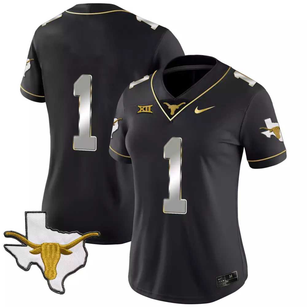 Bijan Robinson 1 Texas Longhorns Jersey Black Big Outline Longhorn Men Gold Silver