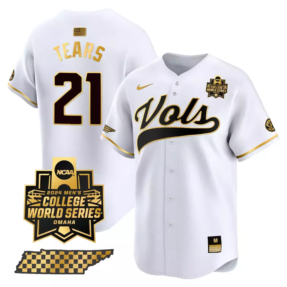 Kavares Tears 21 Jersey White 2024 College World Series Tennessee Volunteers Men