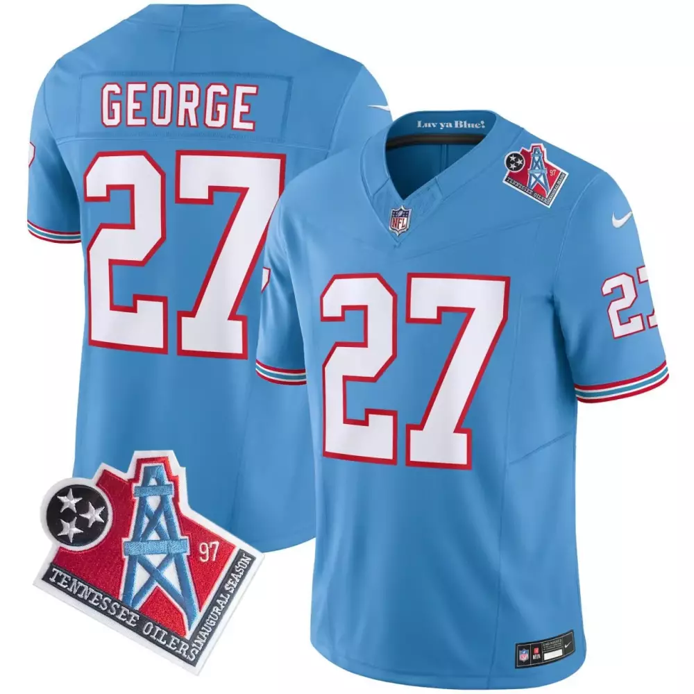 Eddie George 27 Tennessee Titans Jersey Light Blue Throwback Oil Derrick Three Stars
