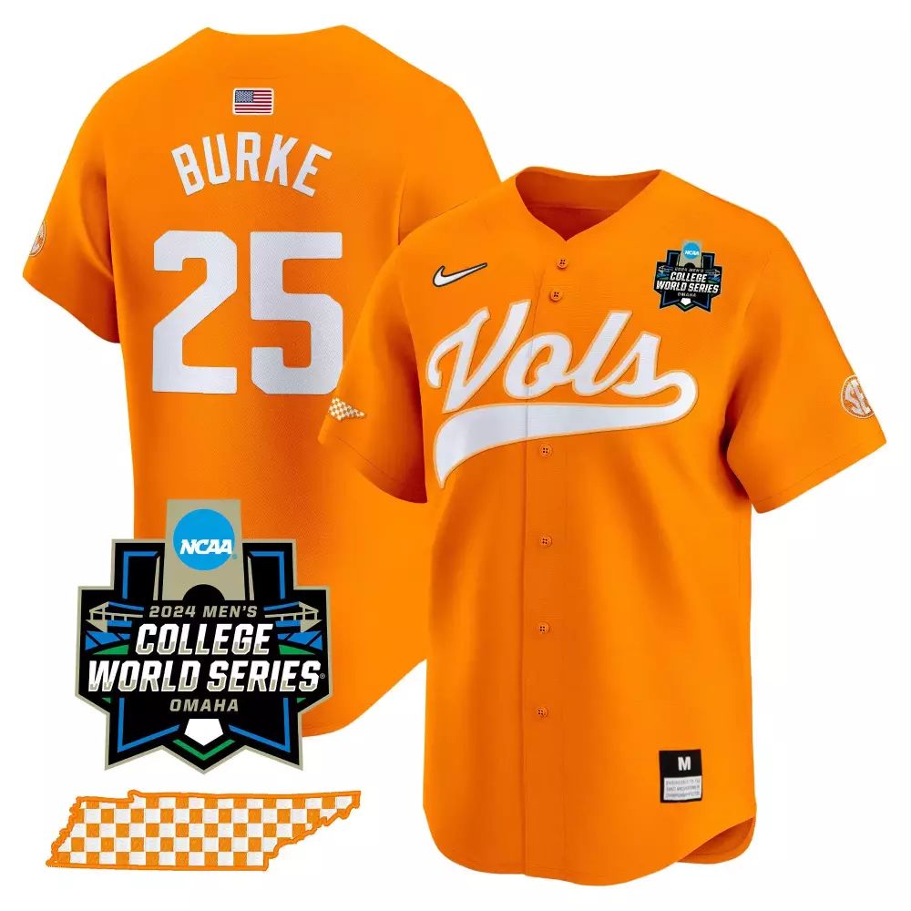 Blake Burke 25 Jersey Orange College World Series Tennessee Volunteers 2024 Men White