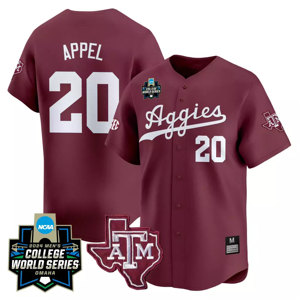 Jackson Appel 20 Texas A&m Aggies Jersey Maroon College World Series 2024 Men White