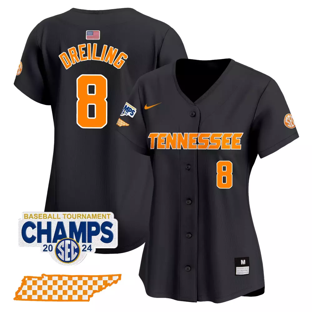 Dylan Dreiling 8 Tennessee Jersey Black Baseball Tournament Champs USA Flag Championship 2024