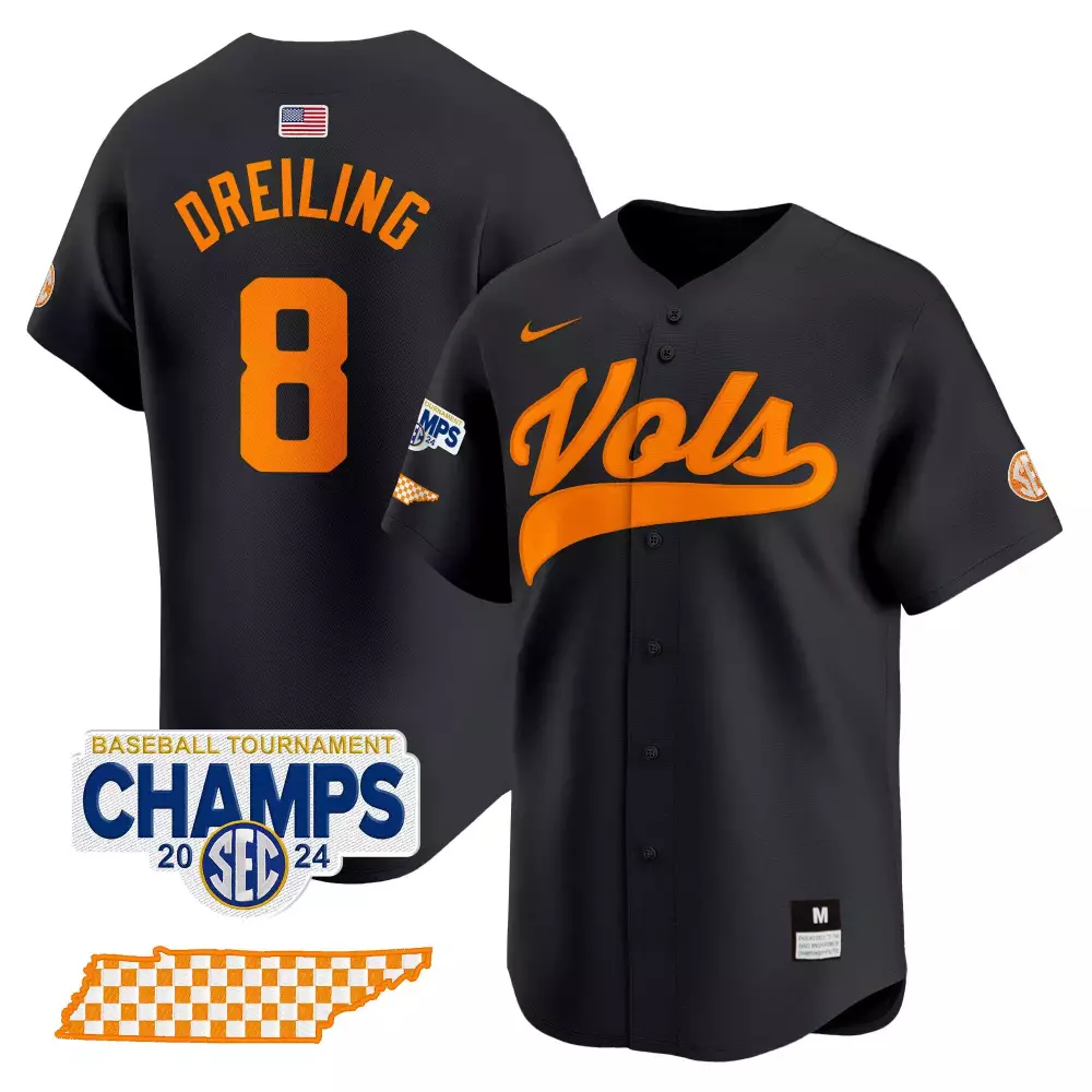 Dylan Dreiling 8 Vols Jersey Black SEC Tournament Champions USA Flag Mps 2024 Men