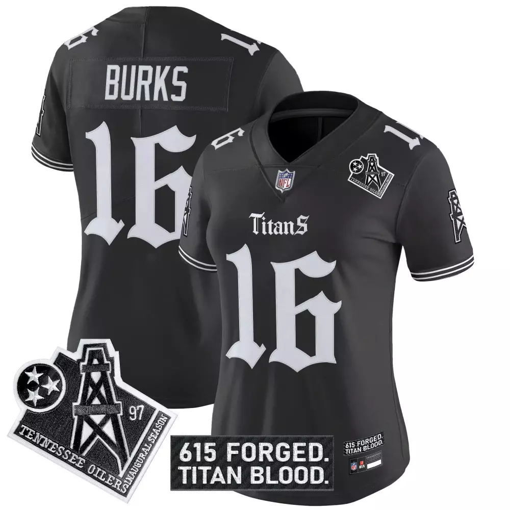 Burks 16 Titans Jersey Black Tennessee Oilers Throwback Inaugural Season 615 Forged. Titan Blood.