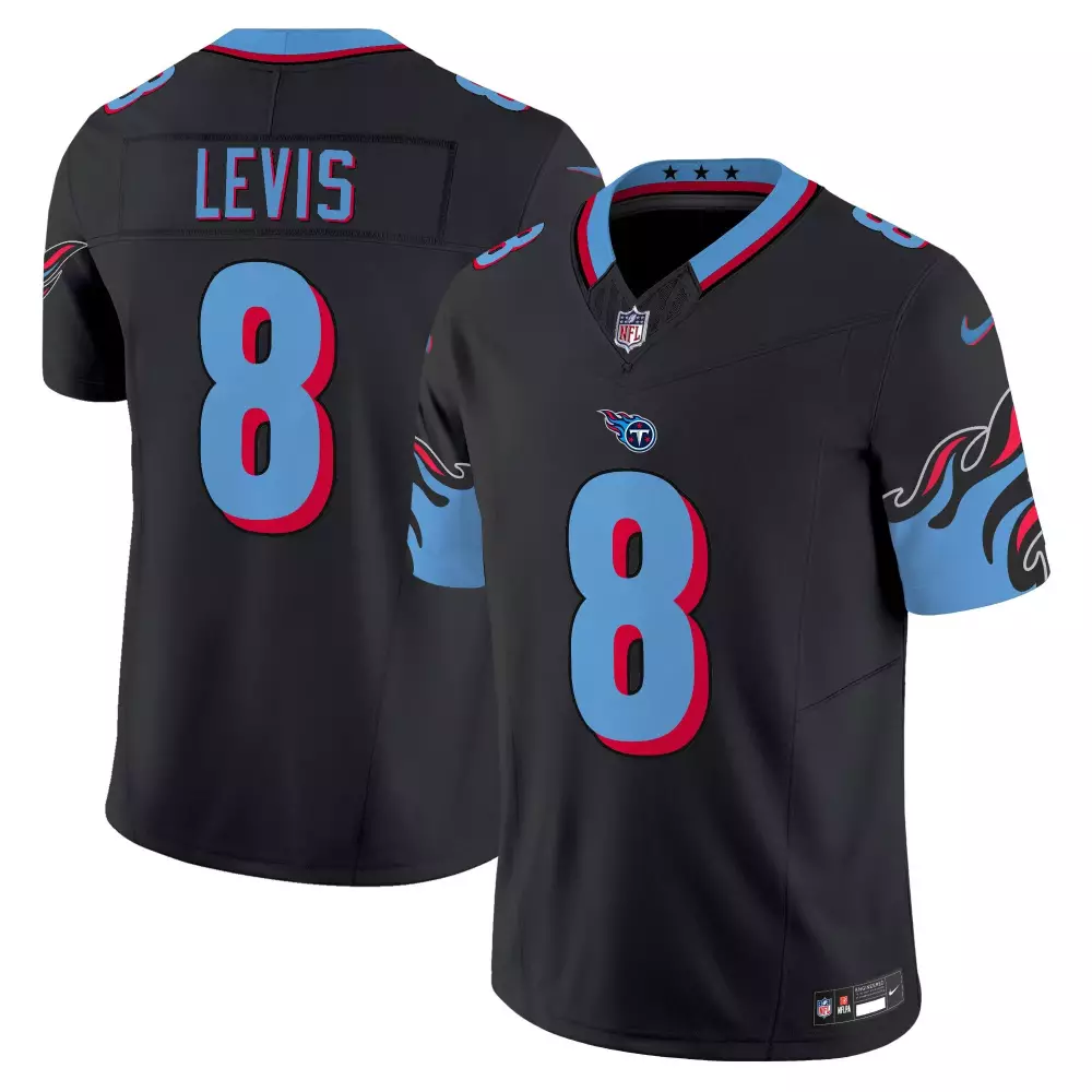 Will Levis 8 Titans Jersey Black Men Fitted Alternate Split Design Light Blue Red