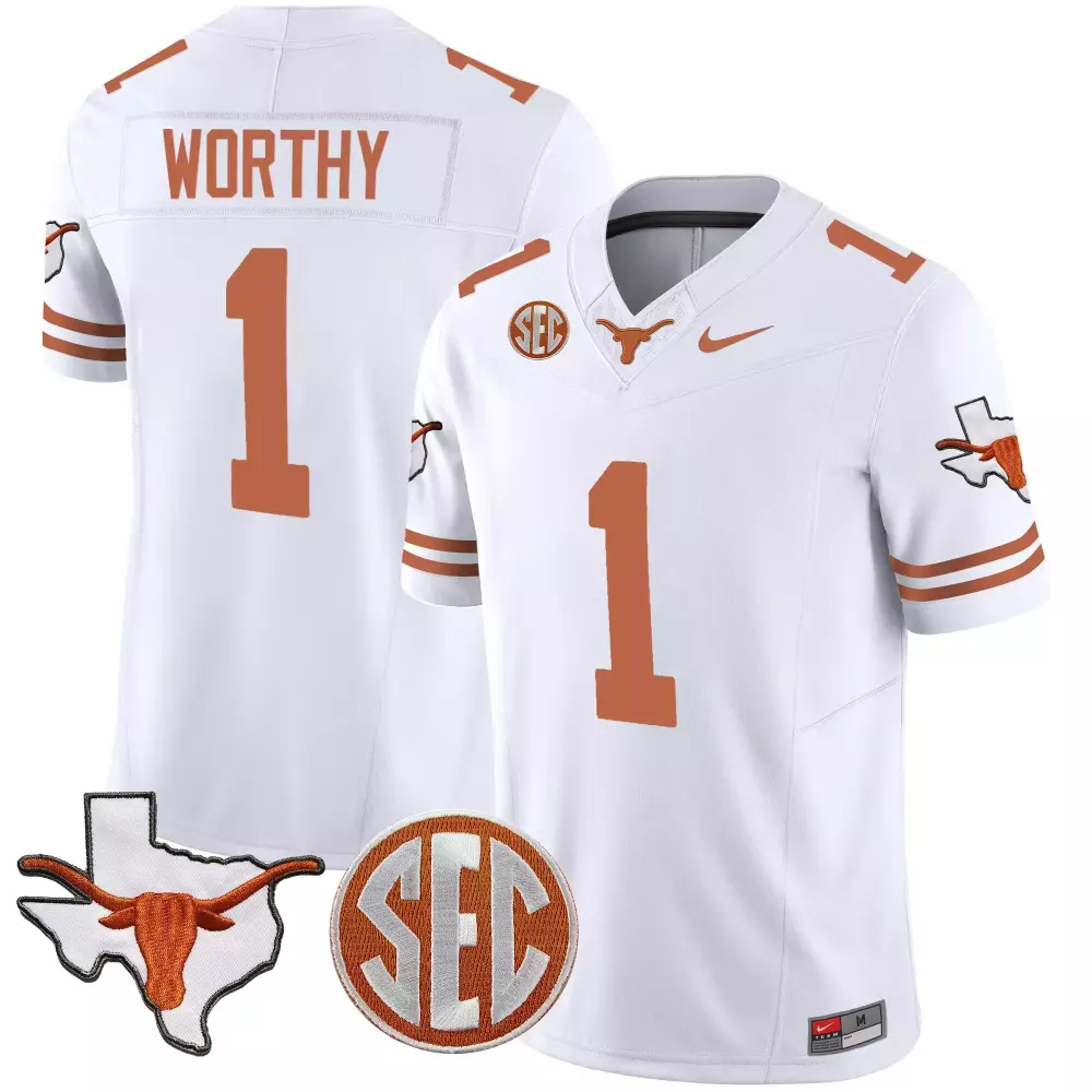 Xavier Worthy 1 Texas Longhorns Jersey White State Outline Men Orange Vapor All Stitched