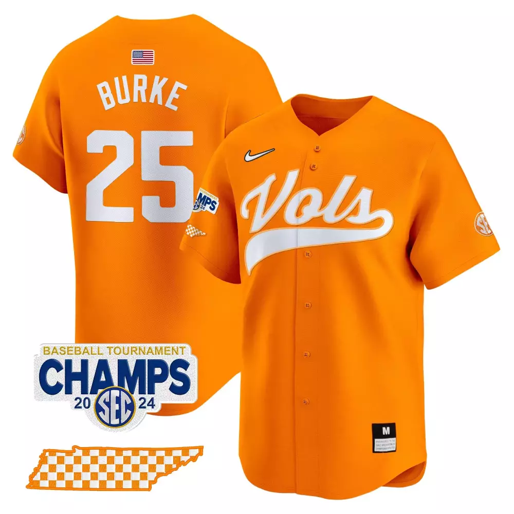 Blake Burke 25 Jersey Orange SEC Tournament Champions Tennessee Volunteers Baseball Champs 2024 Mps