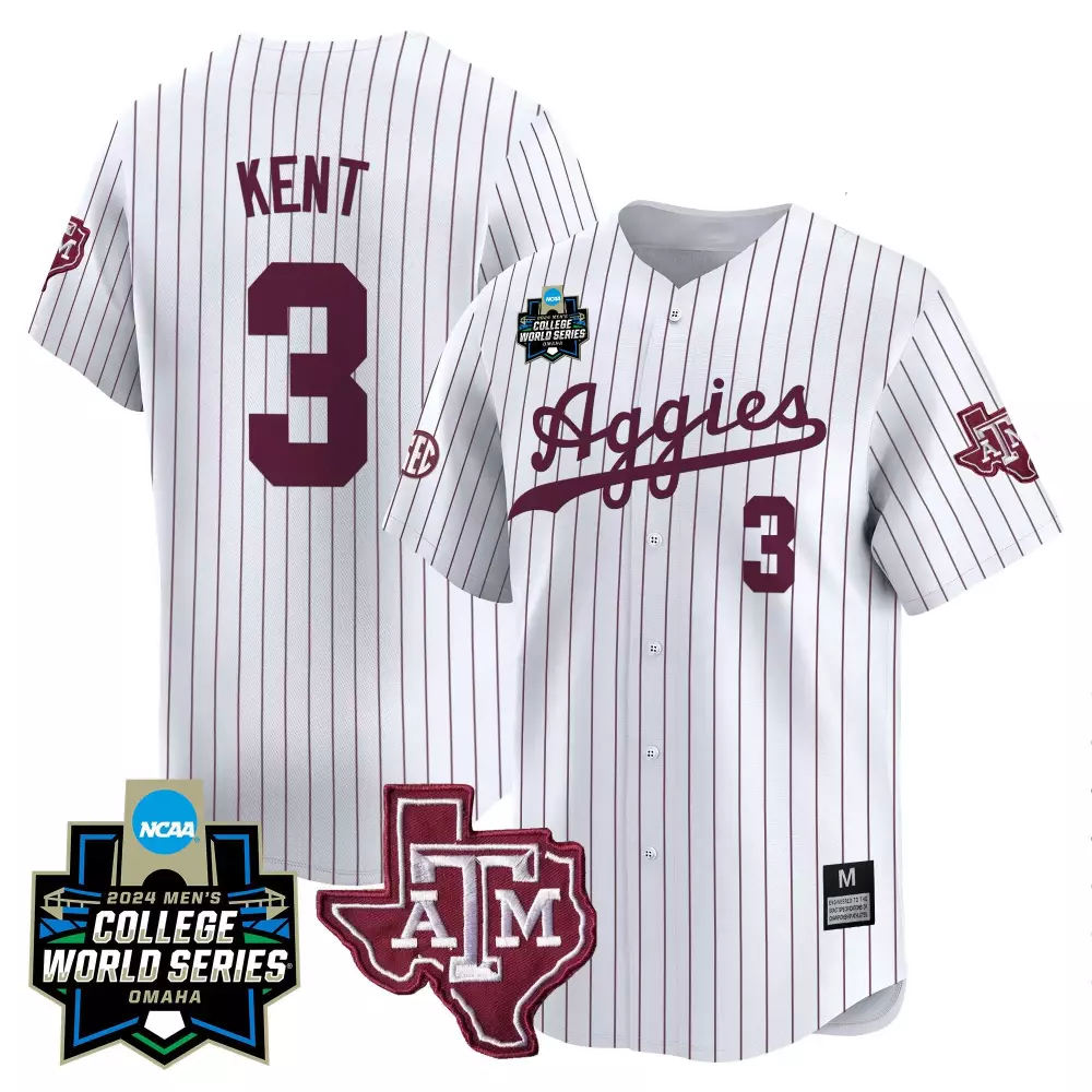 Kaeden Kent 3 Texas A&m Aggies Jersey White 2024 Men's College World Series Men Maroon