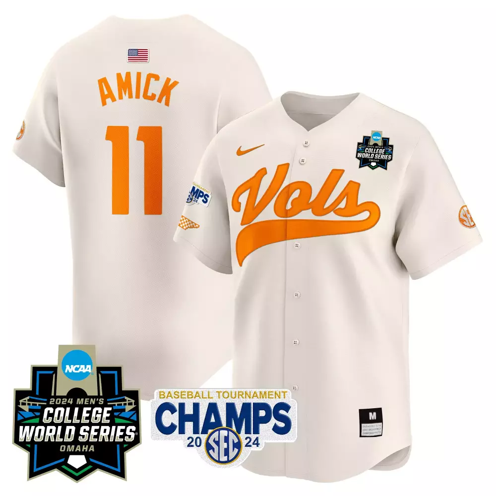 Billy Amick 11 Jersey White 2024 Men's College World Series Tennessee Volunteers Tournament Mps 24