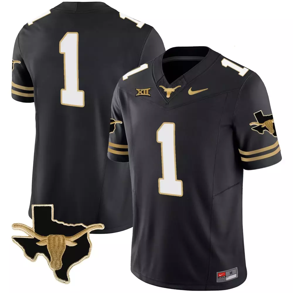 Quinn Ewers 1 Texas Longhorns Jersey Black Map Patch Big Xii Men White Gold Vapor
