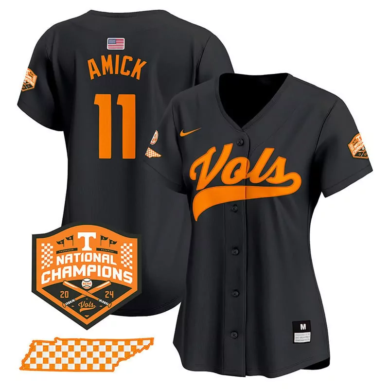 Billy Amick 11 Jersey Black National Champions Tennessee Volunteers 2024 Men Orange