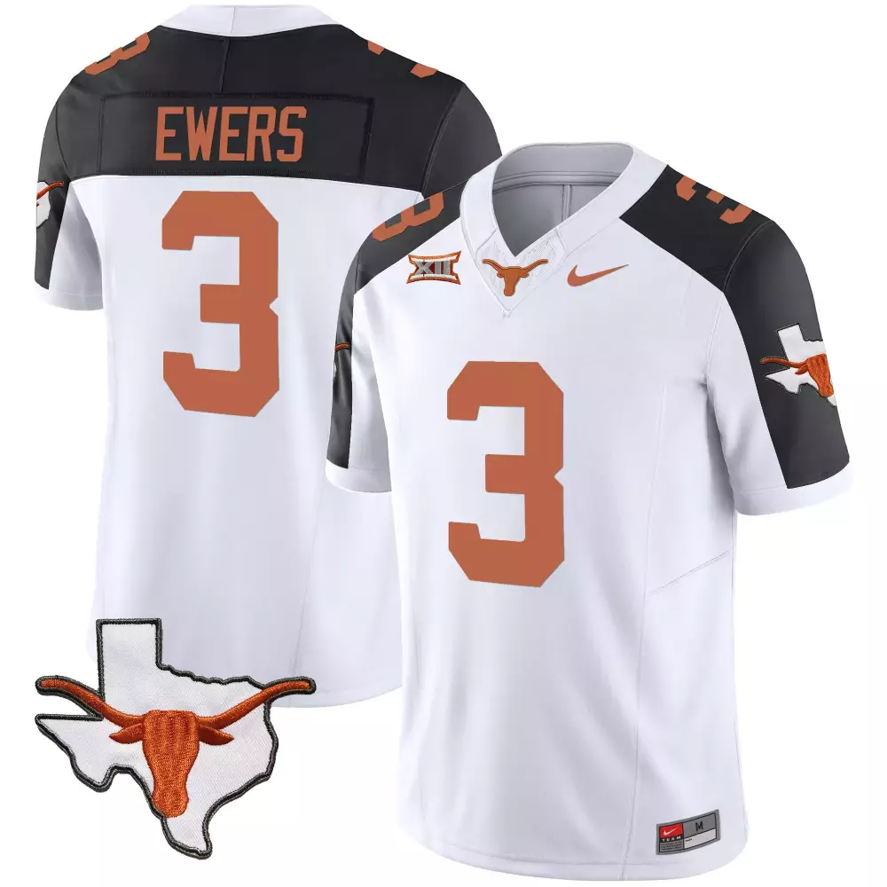 Quinn Ewers 3 Texas Longhorns Jersey White State Outline Longhorn Men Orange Black