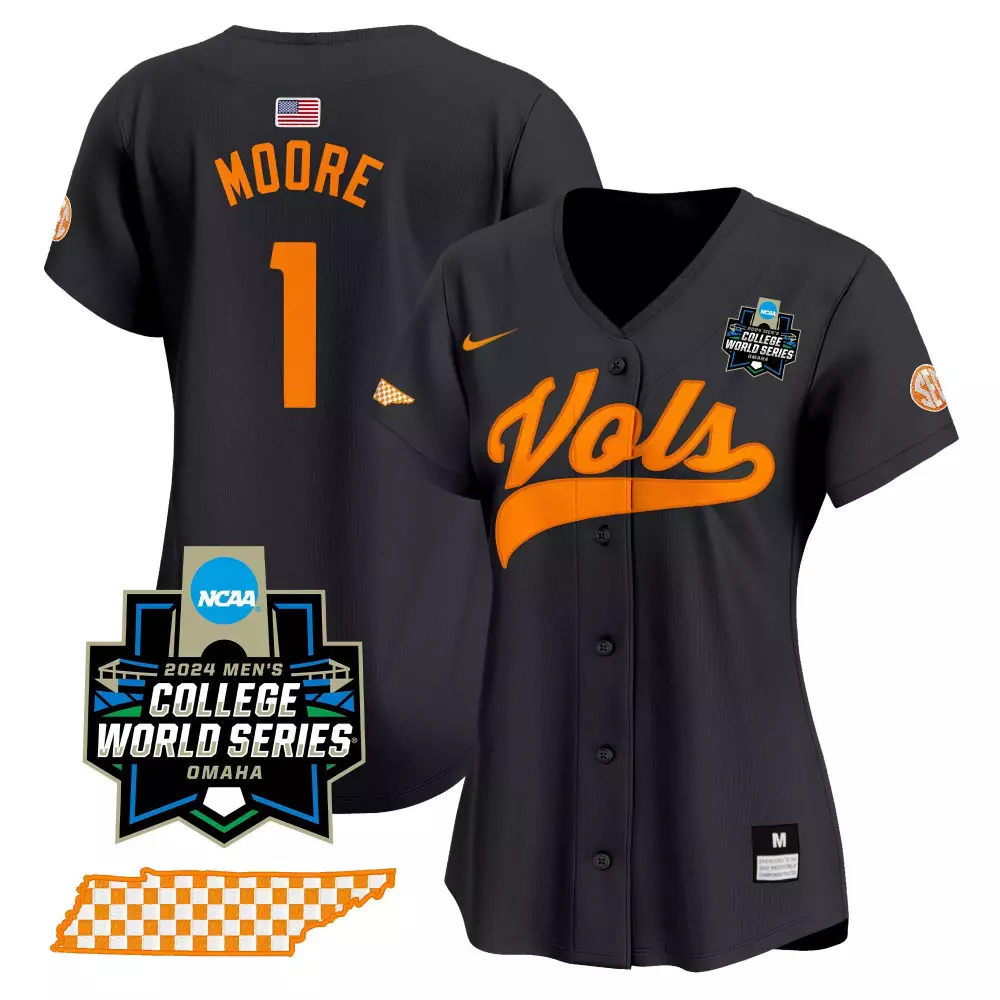 Christian Moore 1 Jersey Black College World Series Tennessee Volunteers Men Orange