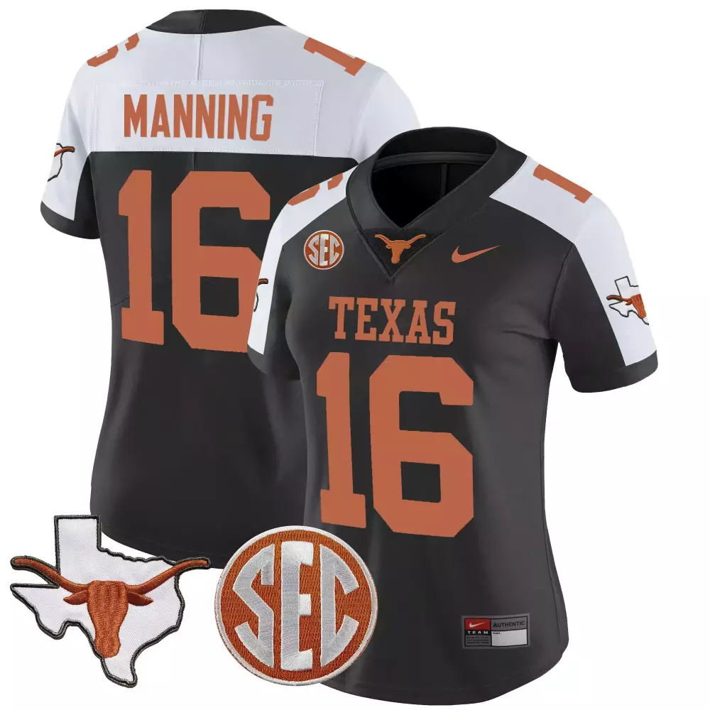 Arch Manning 16 Texas Jersey Charcoal Longhorns Women Split Design White Burnt Orange
