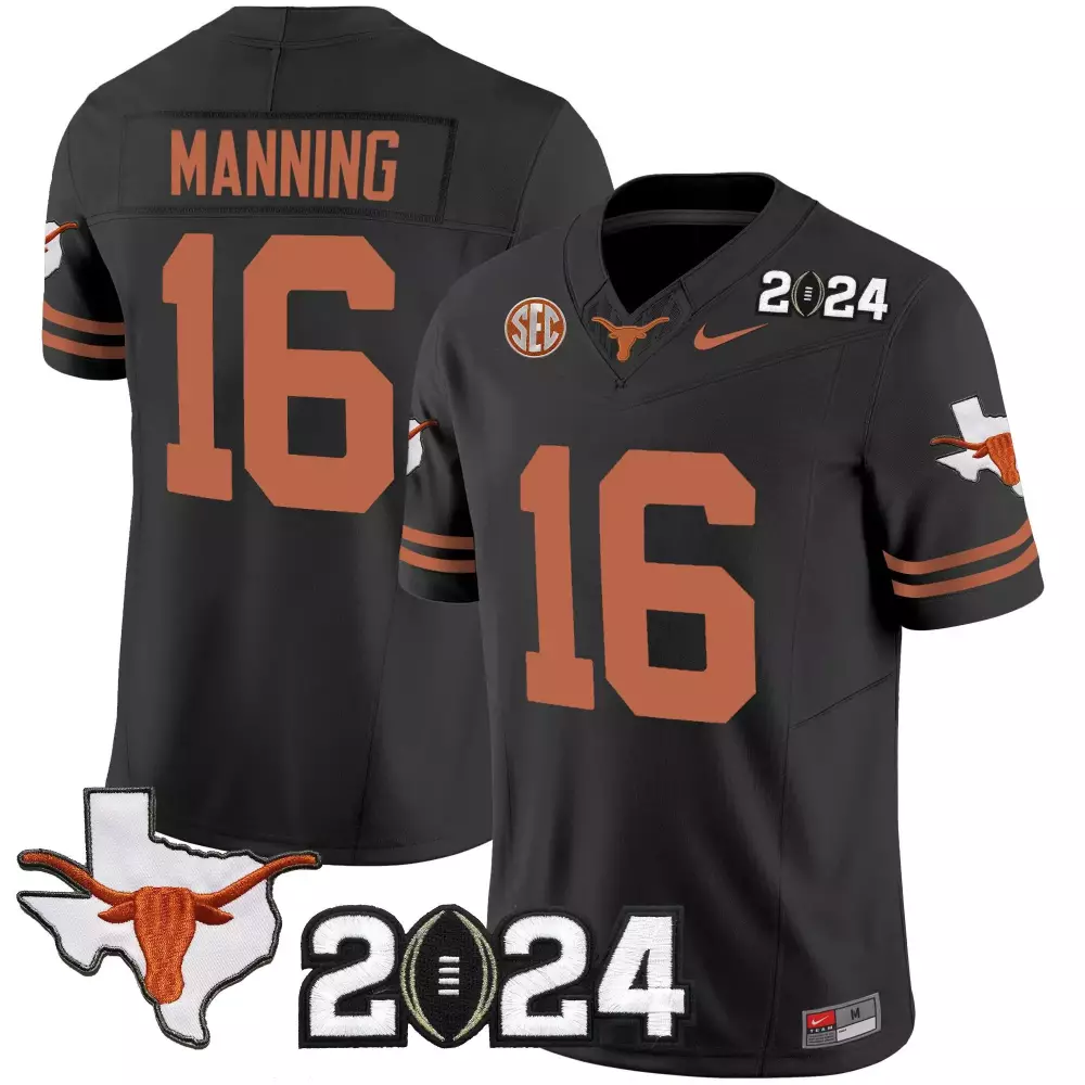 Arch Manning 16 Texas Longhorns Jersey Black 2024 Cfp Michigan Playoff Men Orange