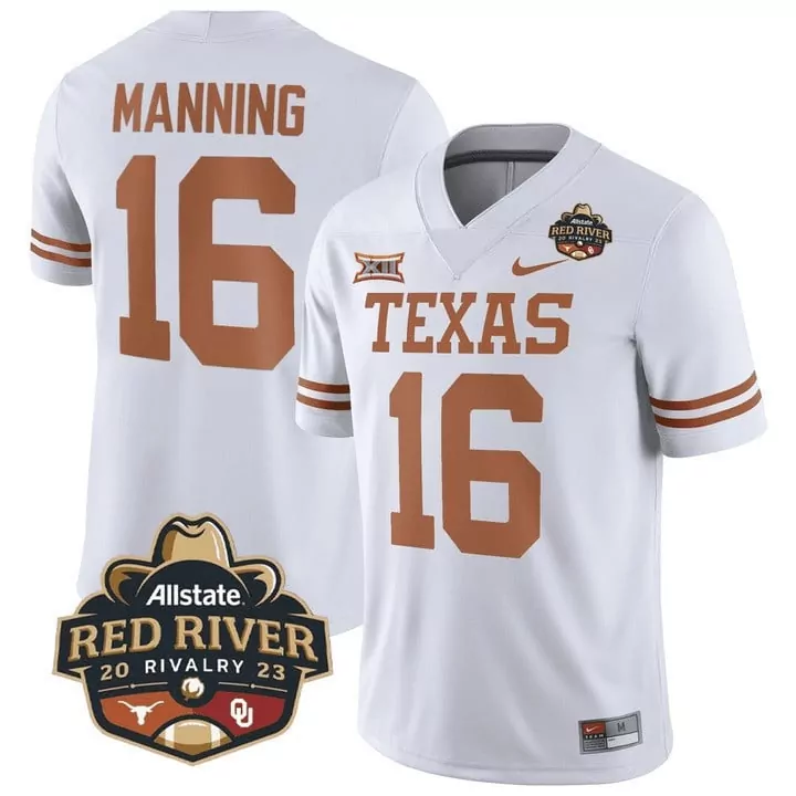 Arch Manning 16 Texas Jersey White Red River Rivalry 23 Big Men Burnt Orange All