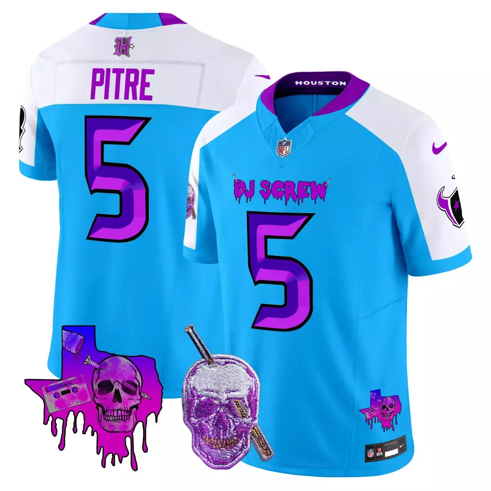 Dameon Pierce 5 Houston Texans Jersey Light Blue Dj Screw Texas Shape Skull Men Split