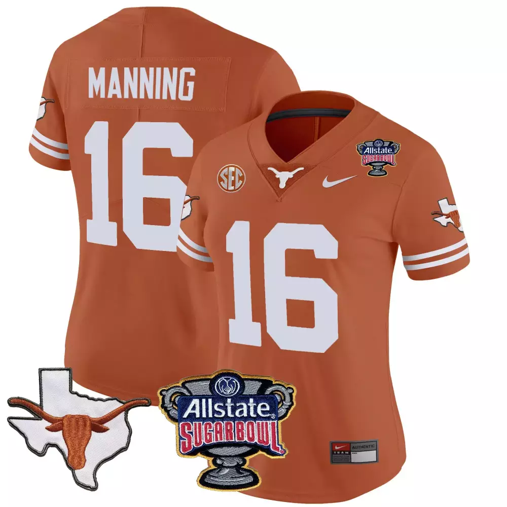 Arch Manning 16 Texas Longhorns Jersey Orange Sugar Bowl Allstate Men White Vapor