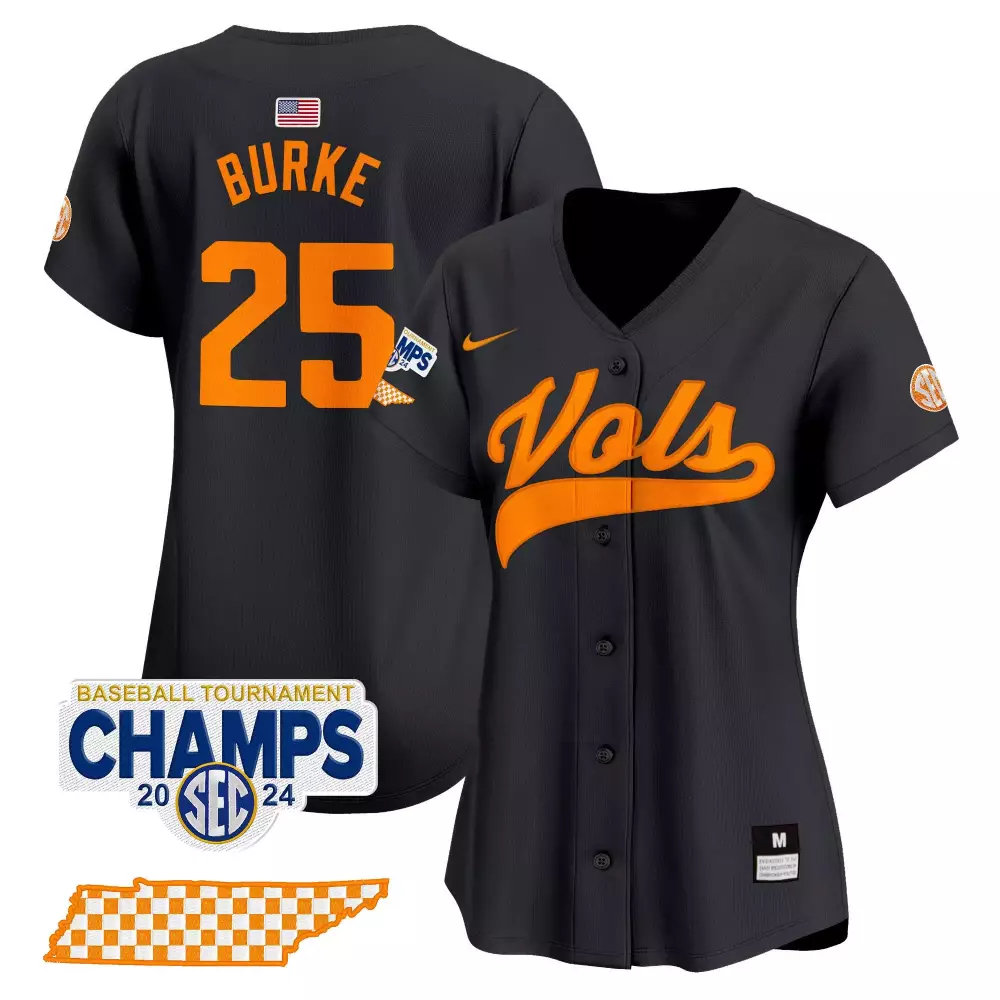 Blake Burke 25 Jersey Black Ncaa Baseball Tournament Champions Tennessee Volunteers Mps 2024