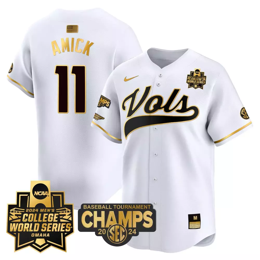 Billy Amick 11 Jersey White College World Series Tennessee Volunteers 2024 Baseball Tournament Champs
